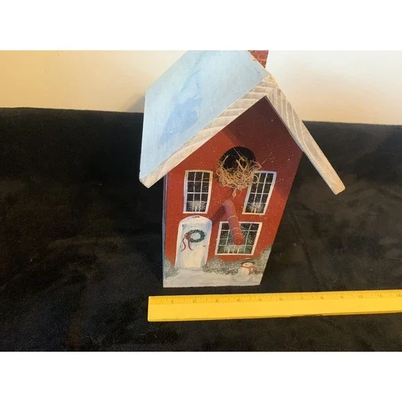 USA Made and Hand Painted Christmas Signed Bird House Wooden Lynne Connor Artist
